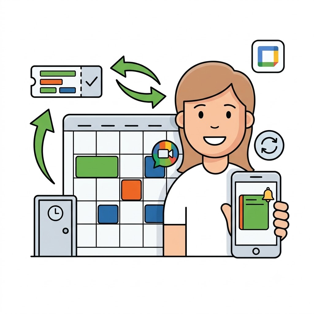 Reservations syncing two-way with Google Calendar, with an automatic Google Meet link