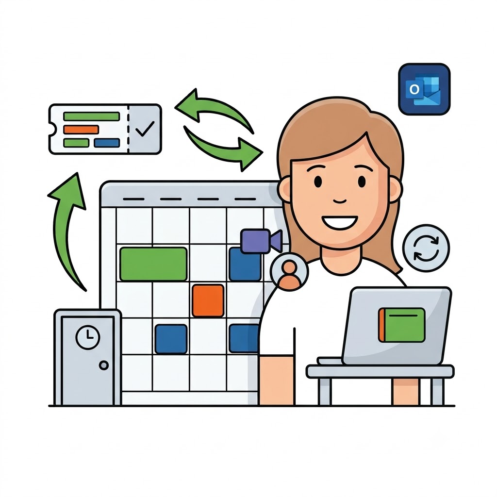 Reservierungen, die bidirektional mit dem Outlook-Kalender synchronisieren, mit automatischem Teams-Besprechungslink