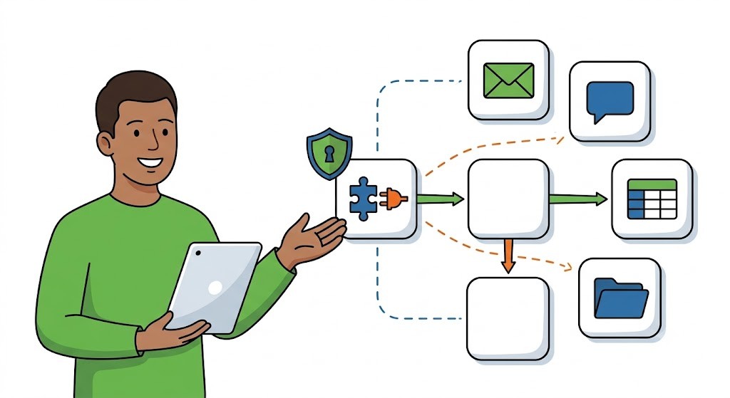 i-Reserve connected to Microsoft Power Automate through a flow with a custom connector and secure login to Microsoft 365 apps