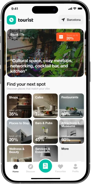 Die Tourist-App auf einem Smartphone mit lokalen Angeboten in Barcelona