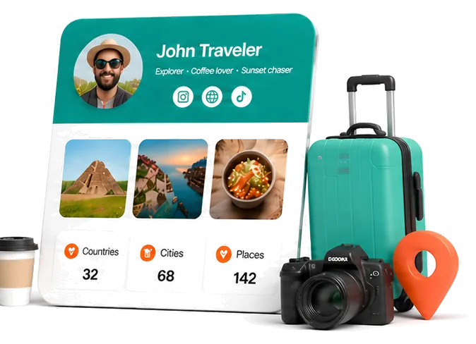 Reiseprofil auf Tourist.com mit besuchten Ländern, Städten und Orten