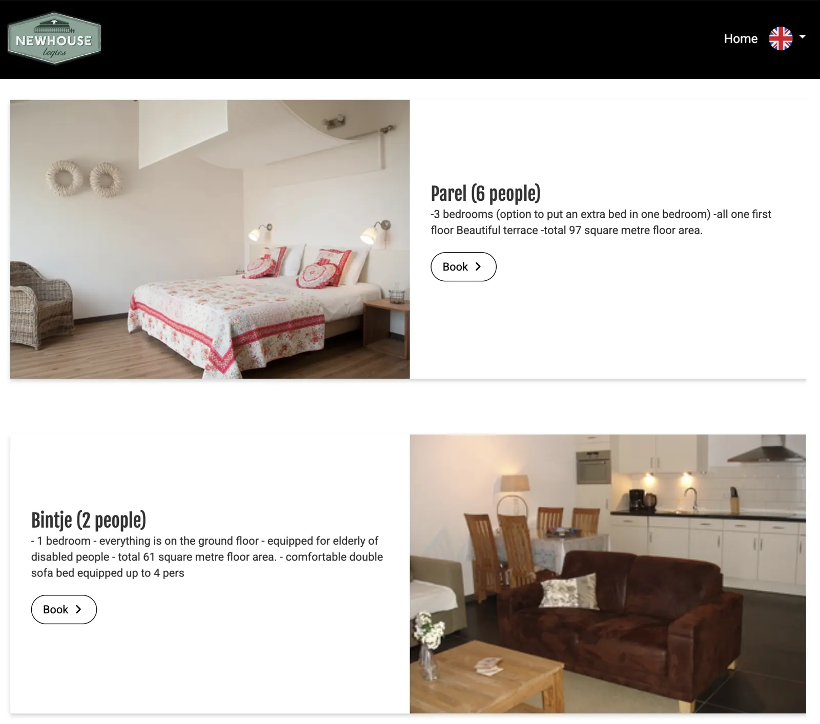 Bookingdialog hos Newhouse Logies