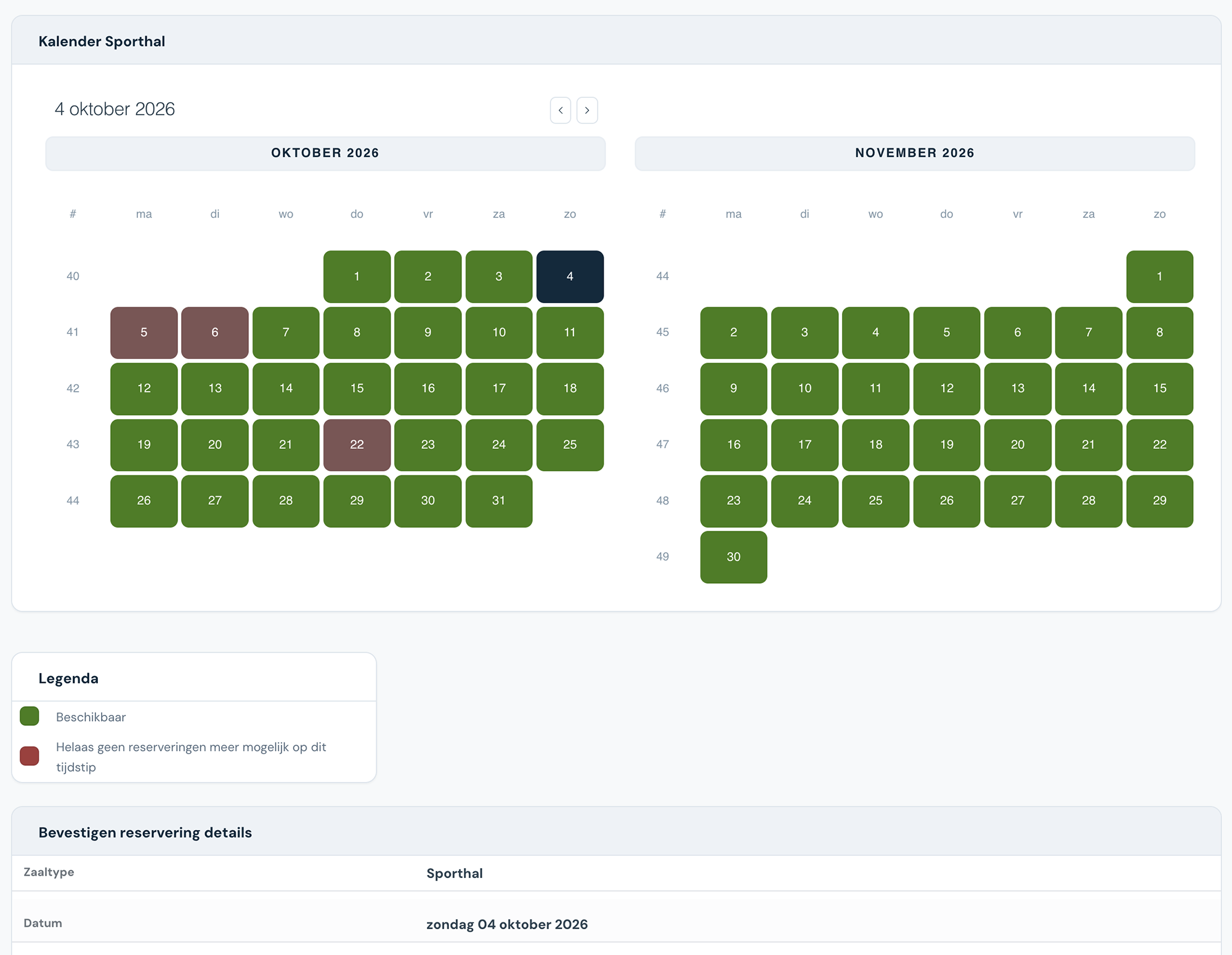 Booking in the multipurpose rooms demo