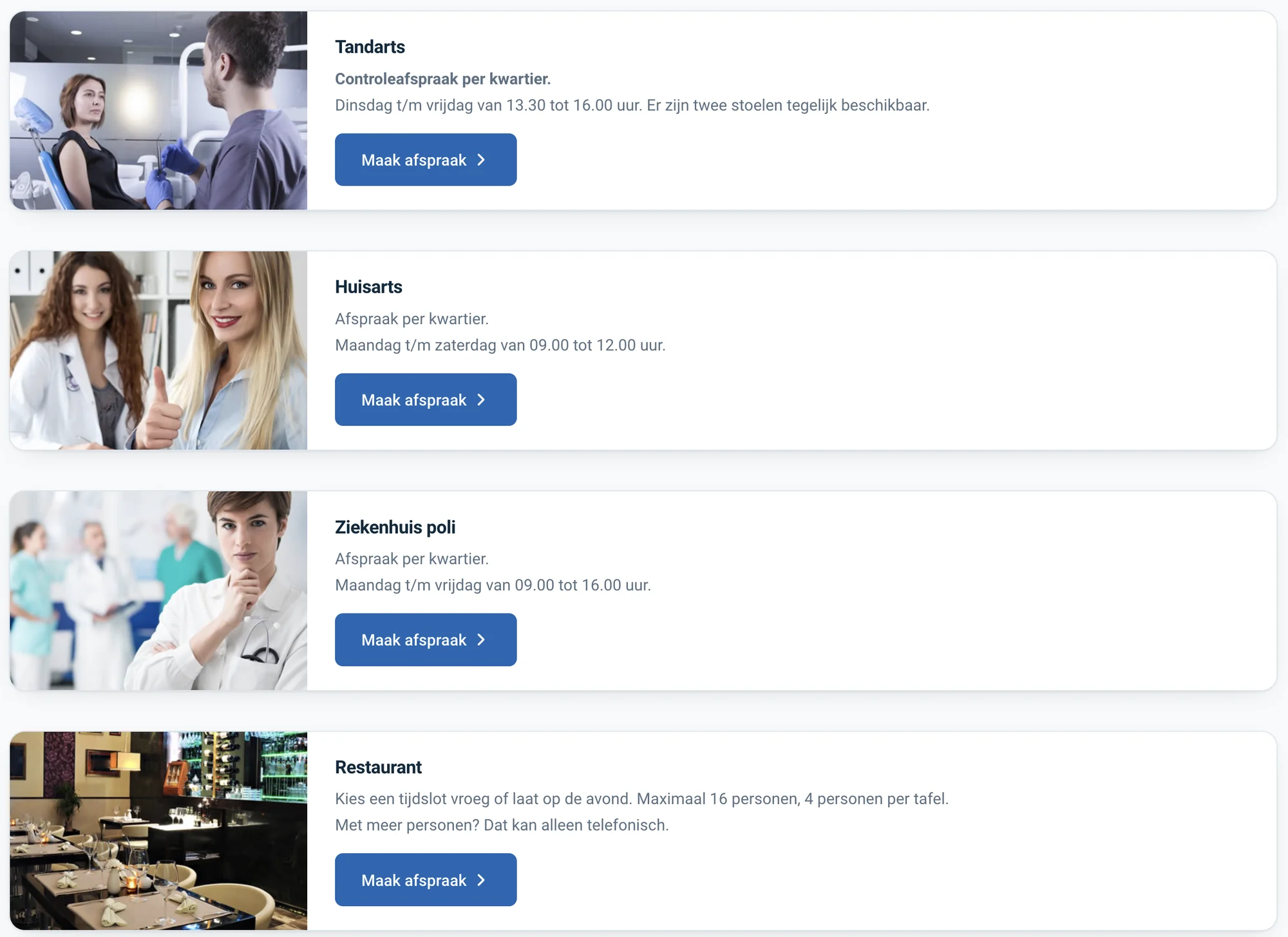 Booking in the online appointments demo