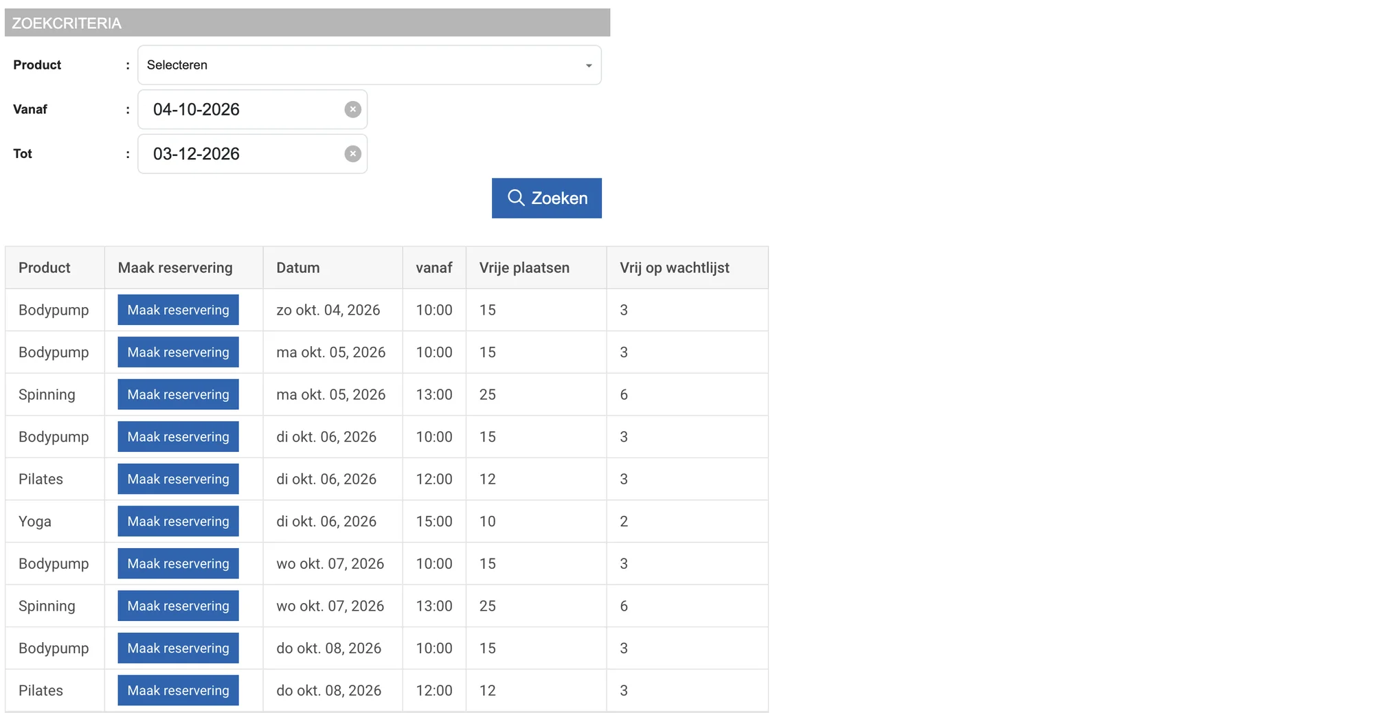 Booking in the fitness demo