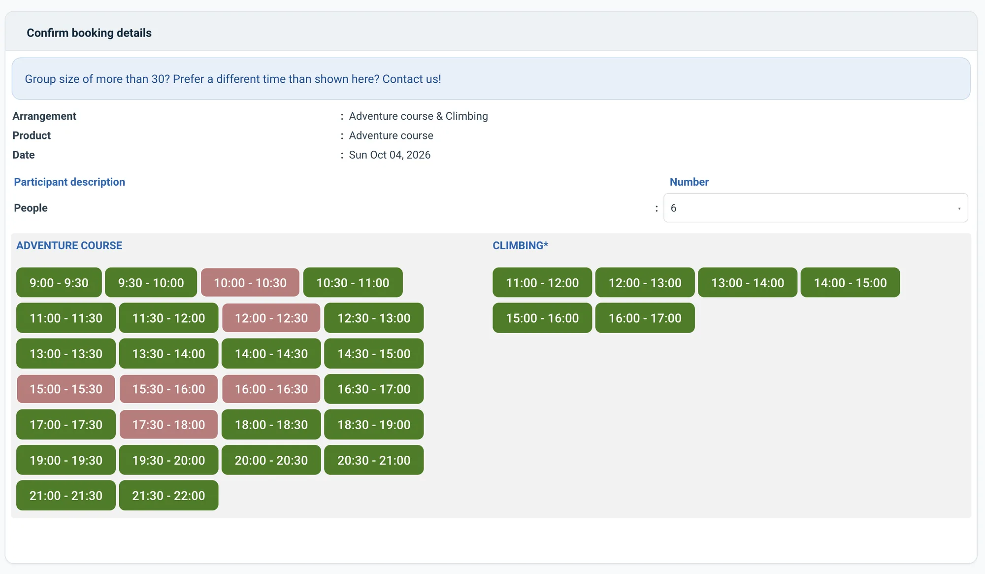 Booking in the recreation demo