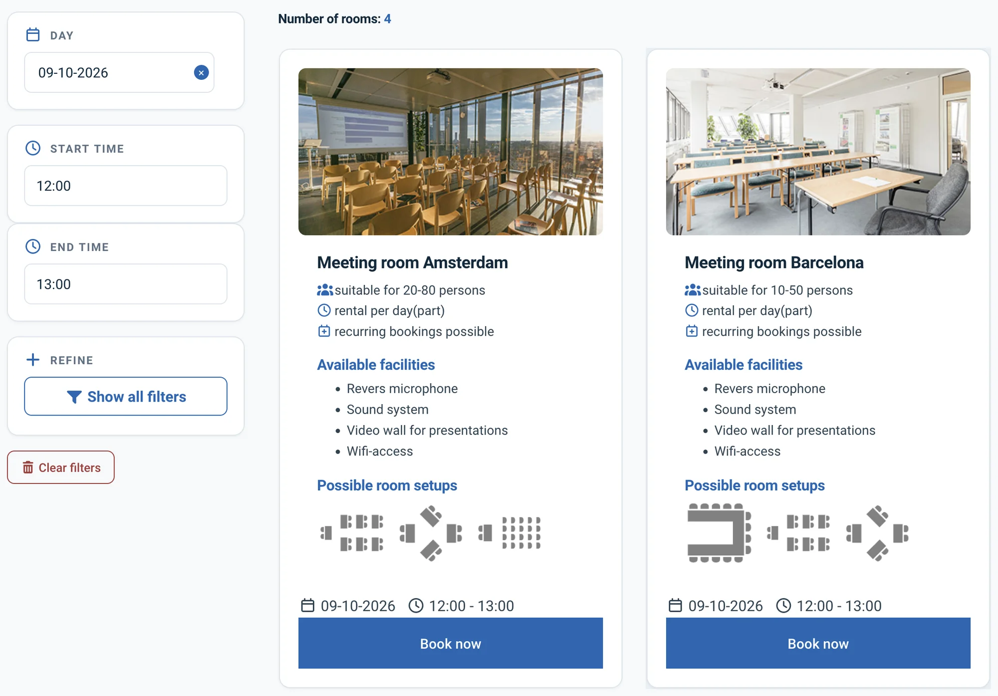 Booking i demoen for mødelokaler