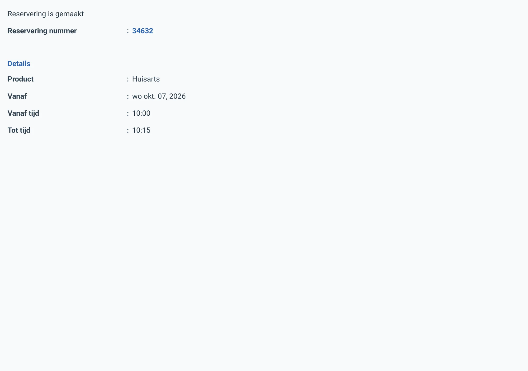 Booking dialog of the online appointments demo