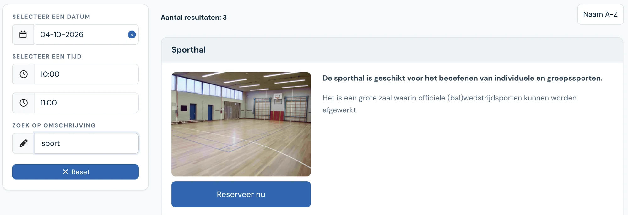 Booking dialog of the multipurpose rooms demo