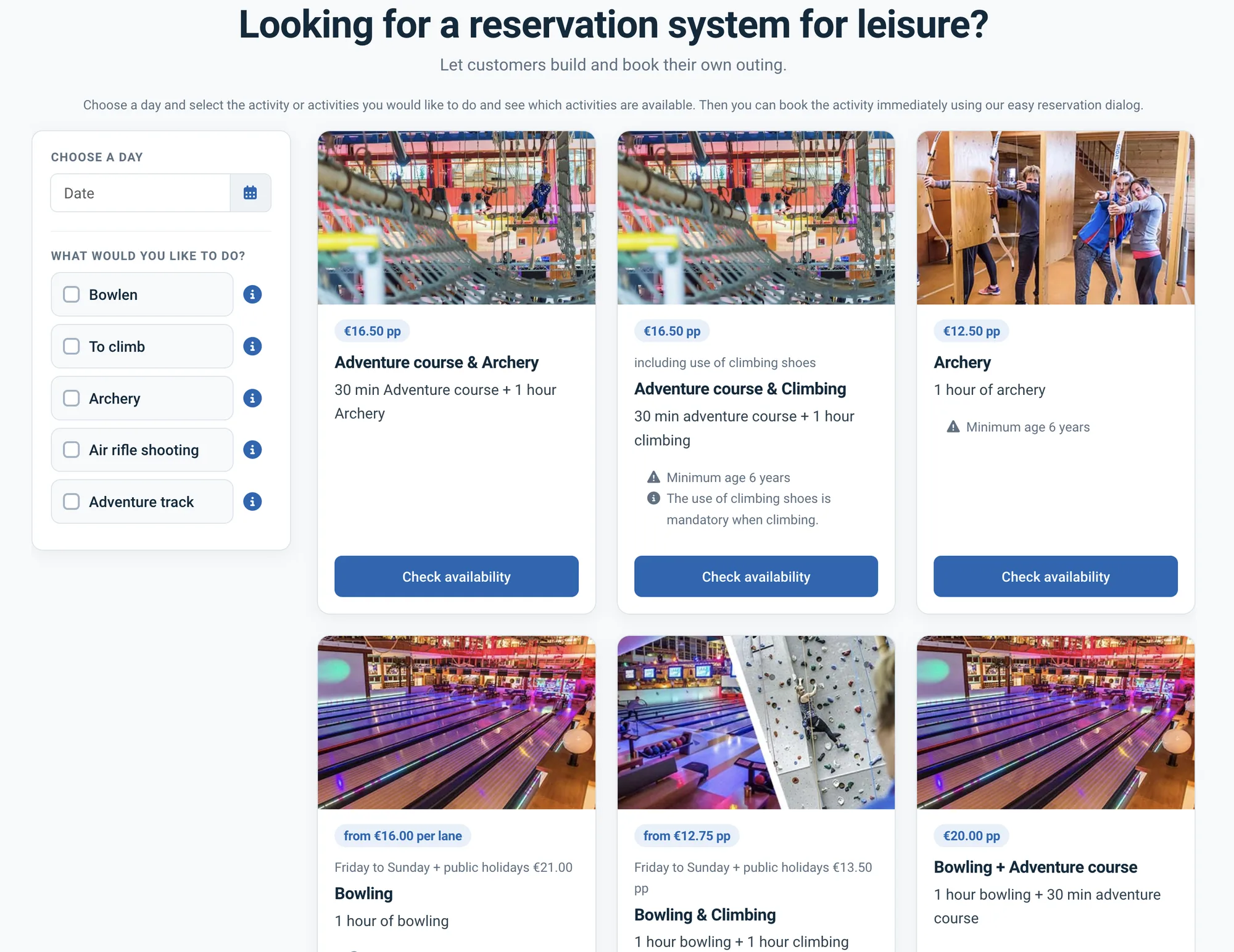 Booking dialog of the recreation demo