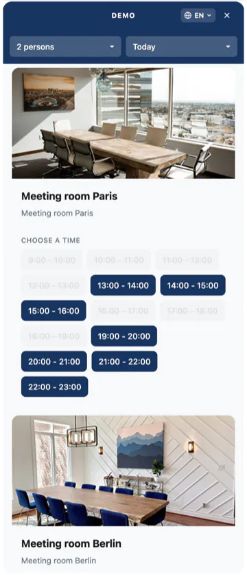 Booking widget with available times
